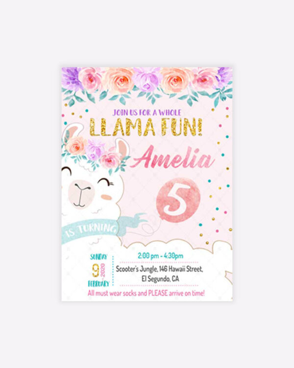 Llama Birthday Party Invitations 1