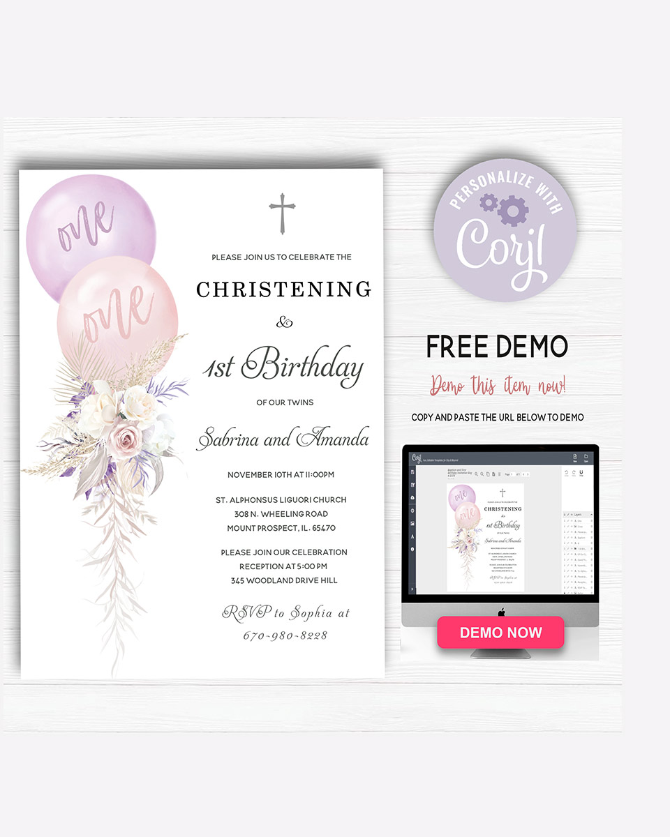 Girls-Twins-Christening-and-First-Birthday-Invitation6 Girls Twins Christening and First Birthday Invitation 4