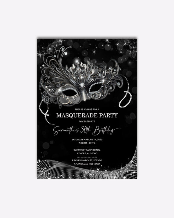 Masquerade Ball Black and Silver Invite 1
