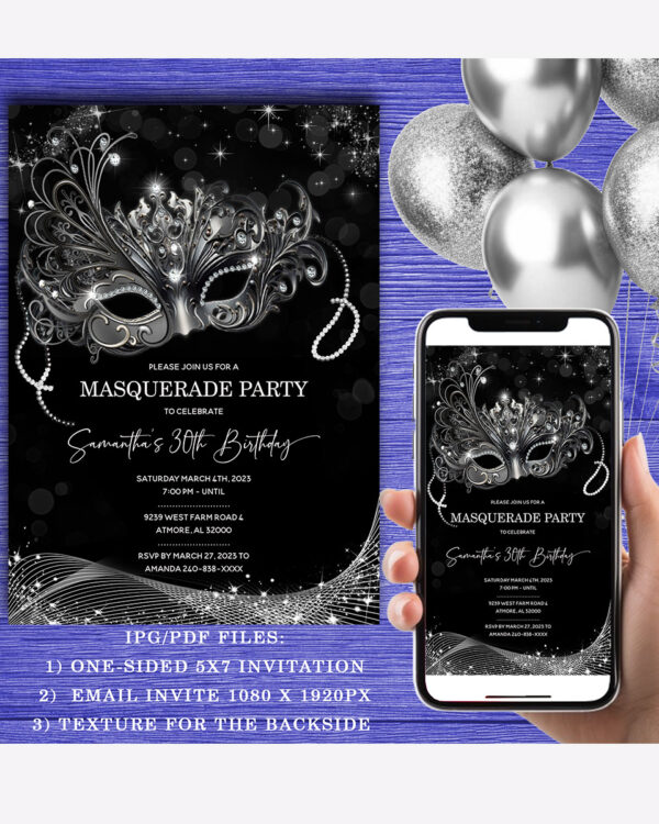 Masquerade Ball Black and Silver Invite 3