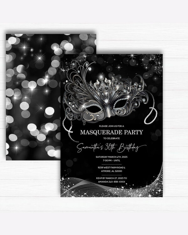 Masquerade Ball Black and Silver Invite 2