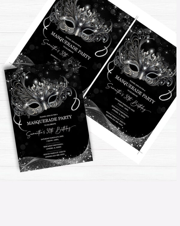 Masquerade Ball Black and Silver Invite 4