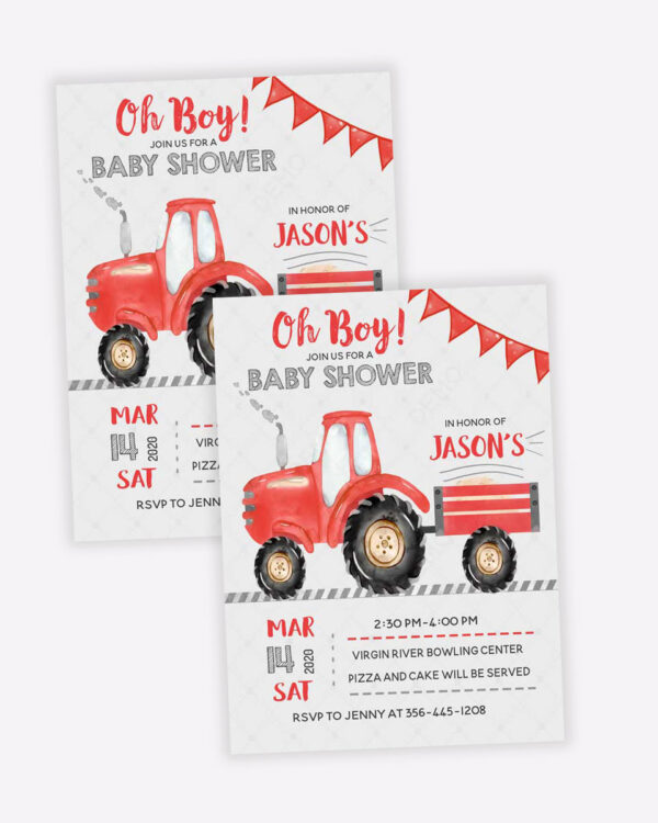 Red Tractor Baby Shower Invitations 2