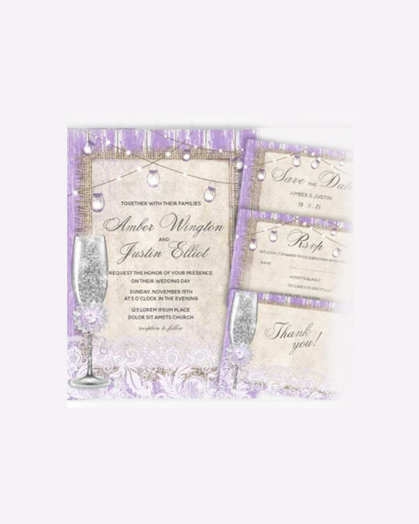 Rustic Purple and Burlap Wedding Invitation Ideas 1
