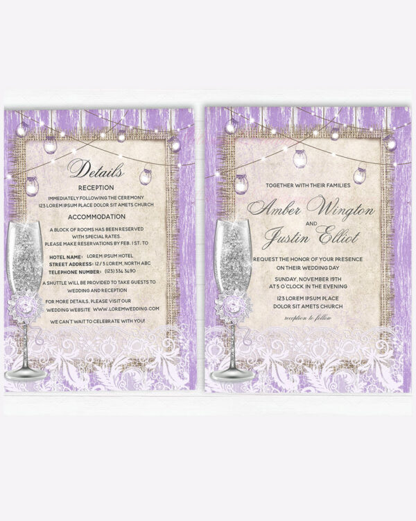 Rustic Purple and Burlap Wedding Invitation Ideas 2