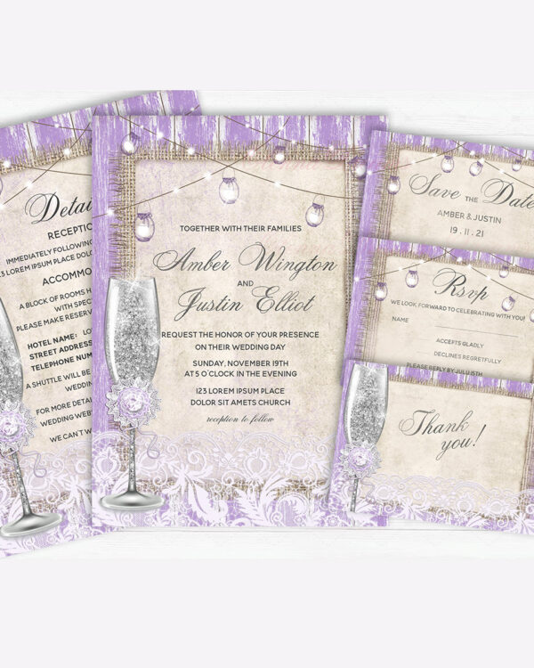 Rustic Purple and Burlap Wedding Invitation Ideas 3