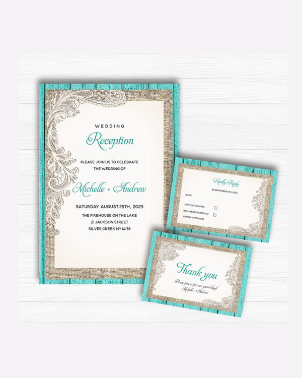 Rustic Turquoise Wedding Invitations 2