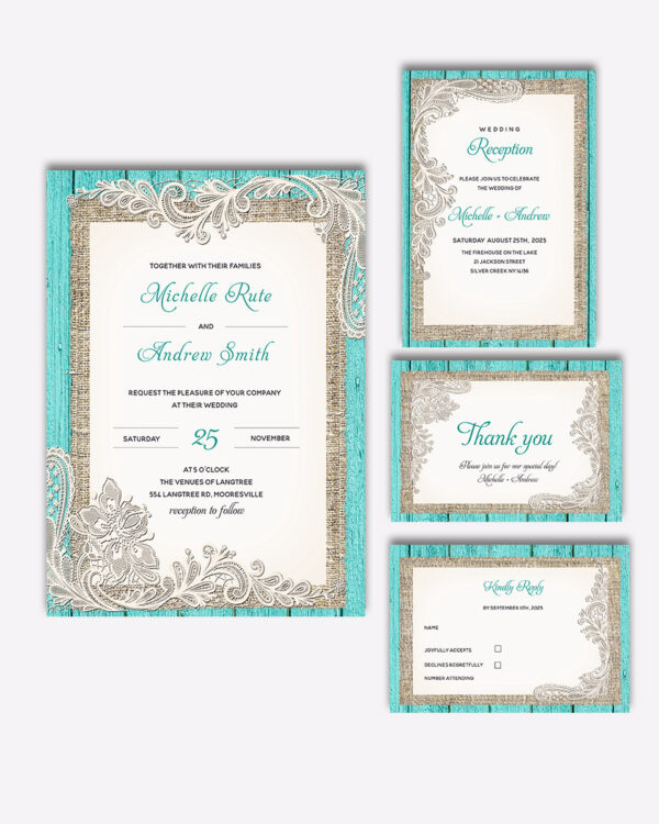 Rustic Turquoise Wedding Invitations 1