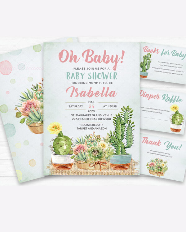 Unique cactus baby shower cards 1