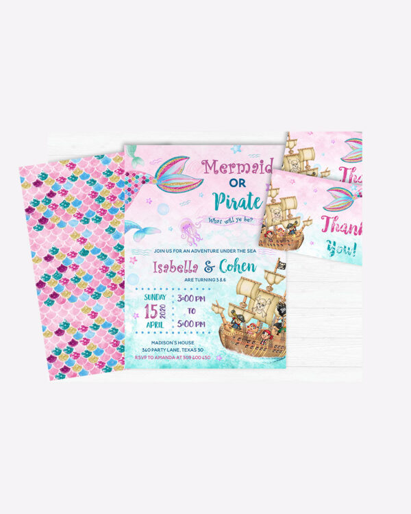 Pirate and Mermaid Birthday Party Invitations 2