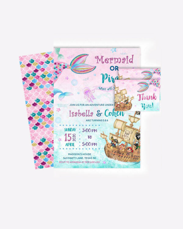 Pirate and Mermaid Birthday Party Invitations 1