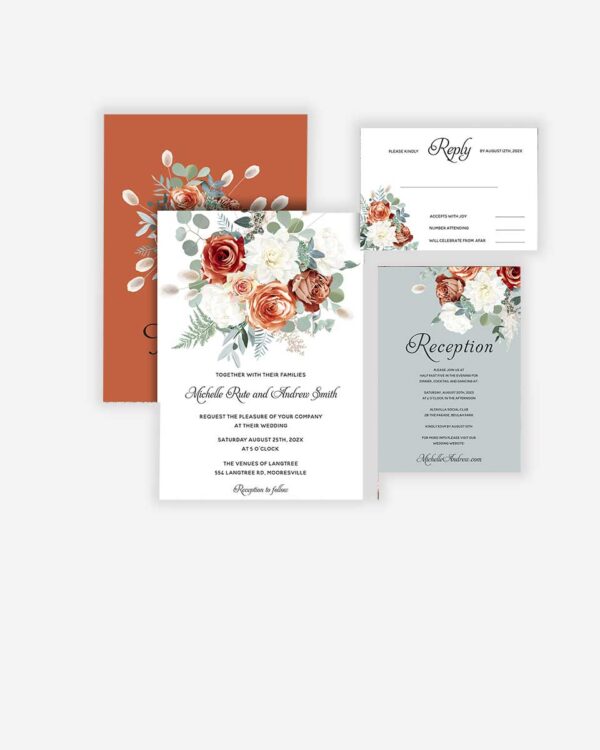 Boho Terracotta Sage Wedding Invitation Set 1