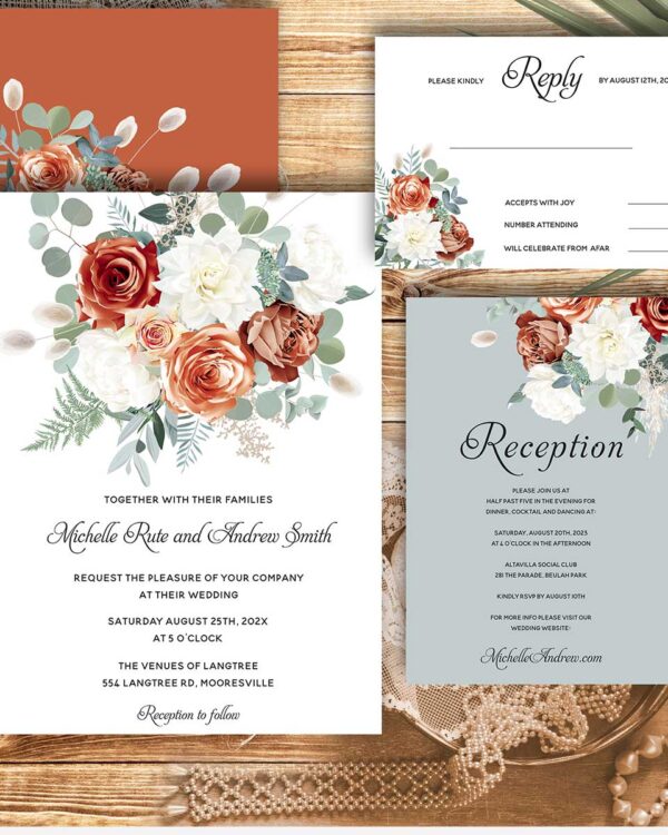 Boho Terracotta Sage Wedding Invitation Set 5