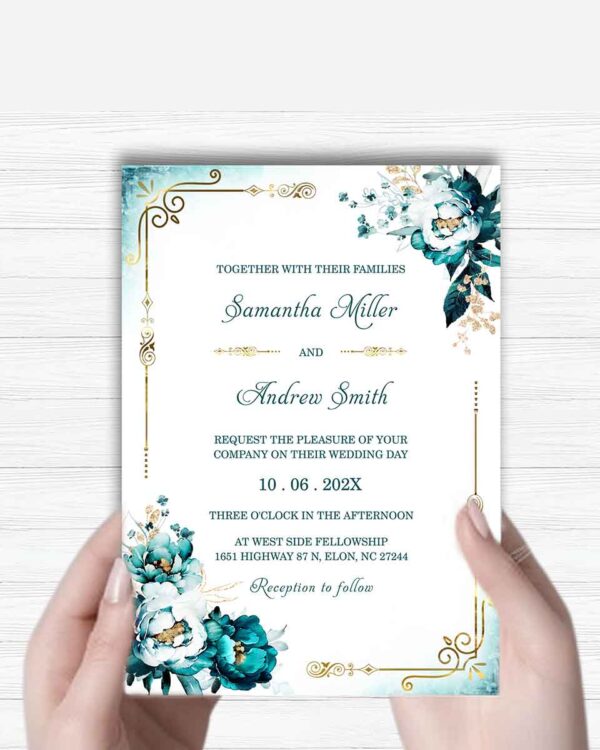 Editable Teal and Gold Wedding Invitation Suite 3