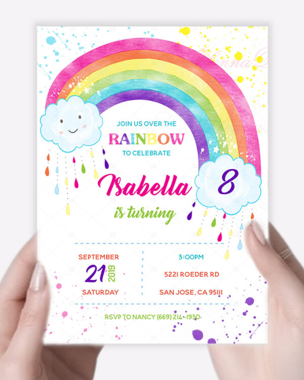 Digital rainbow birthday party invites 2