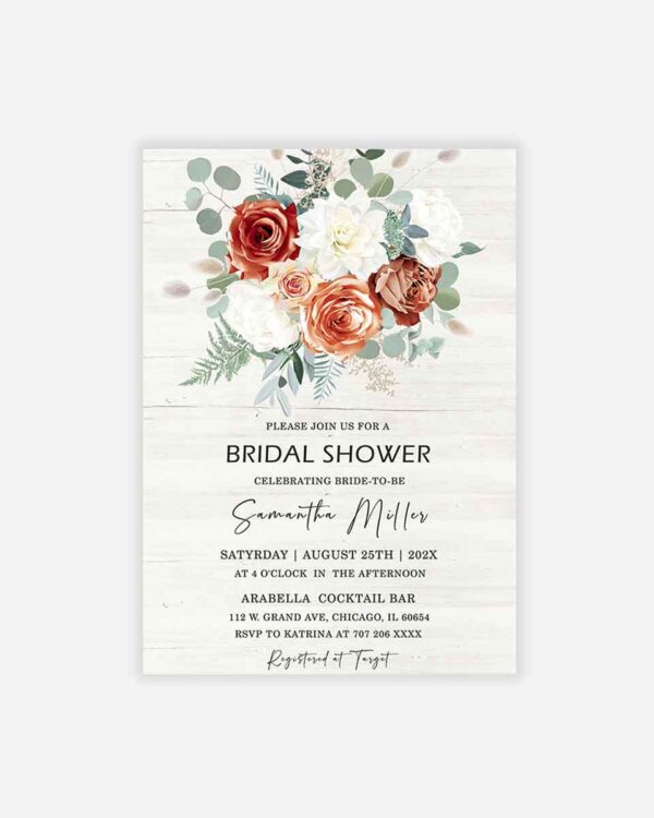Rustic Terracotta and Sage bridal shower invites 1