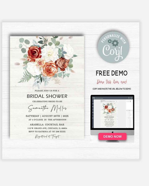 Rustic Terracotta and Sage bridal shower invites 4