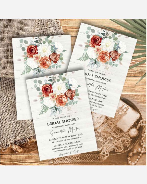 Rustic Terracotta and Sage bridal shower invites 2