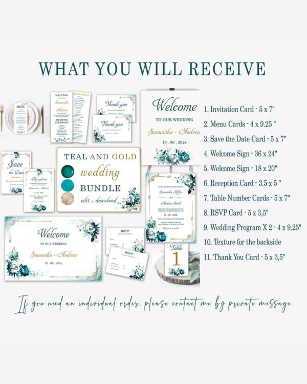 Teal and Gold Wedding Bundle Template 2