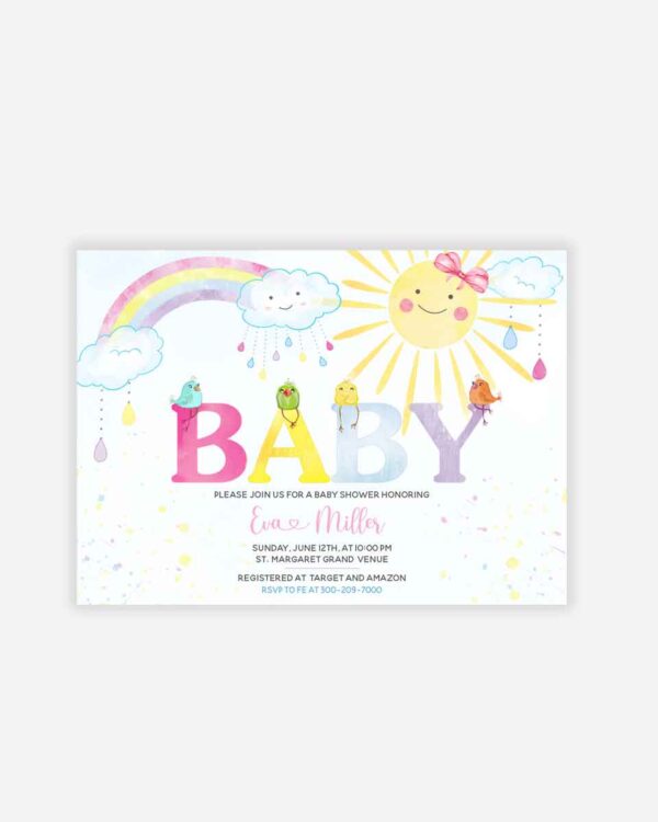 Watercolor rainbow baby shower invites 1