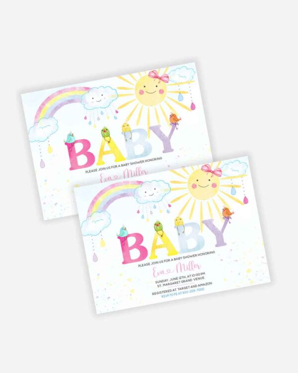 Watercolor rainbow baby shower invites 3