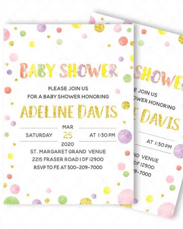 Baby Shower Invitations Gold Polka Dot Designs 2