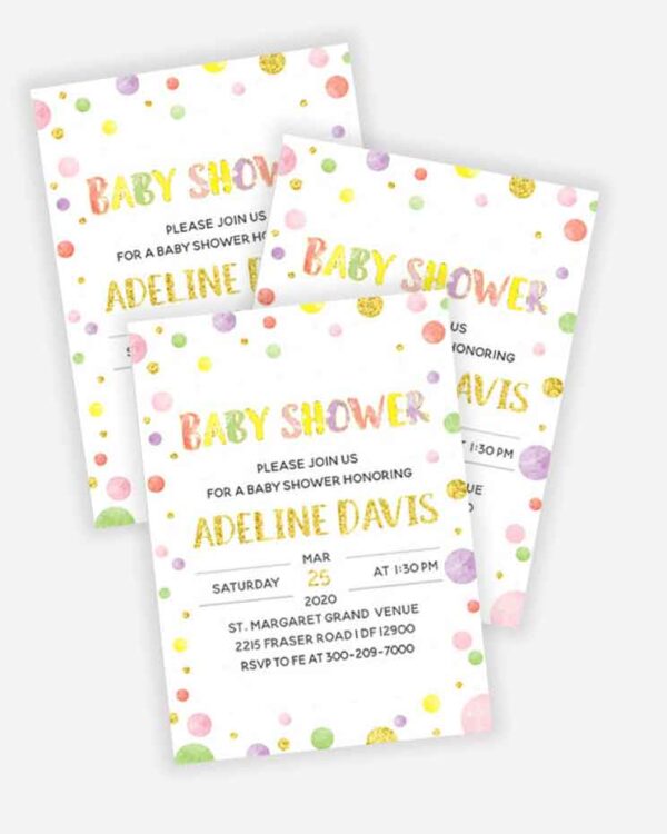 Baby Shower Invitations Gold Polka Dot Designs 3