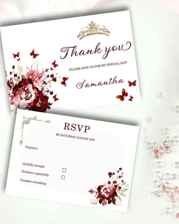 Burgundy and Gold Quinceanera Theme Invitation 3