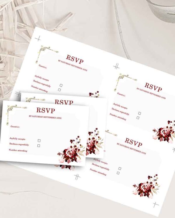 Burgundy and Gold Wedding Invitation Set 3