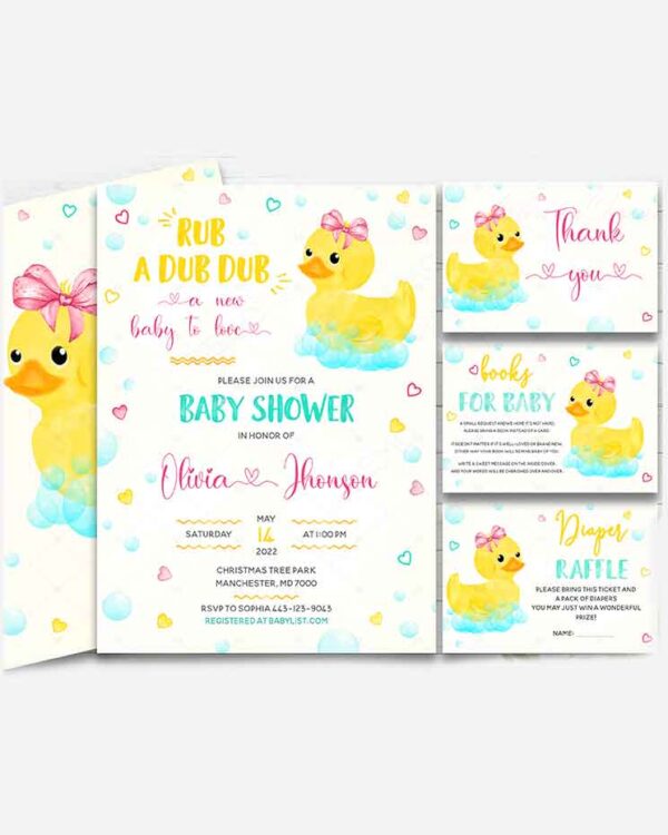 Girl Rubber Duck Baby Shower Invitation 1
