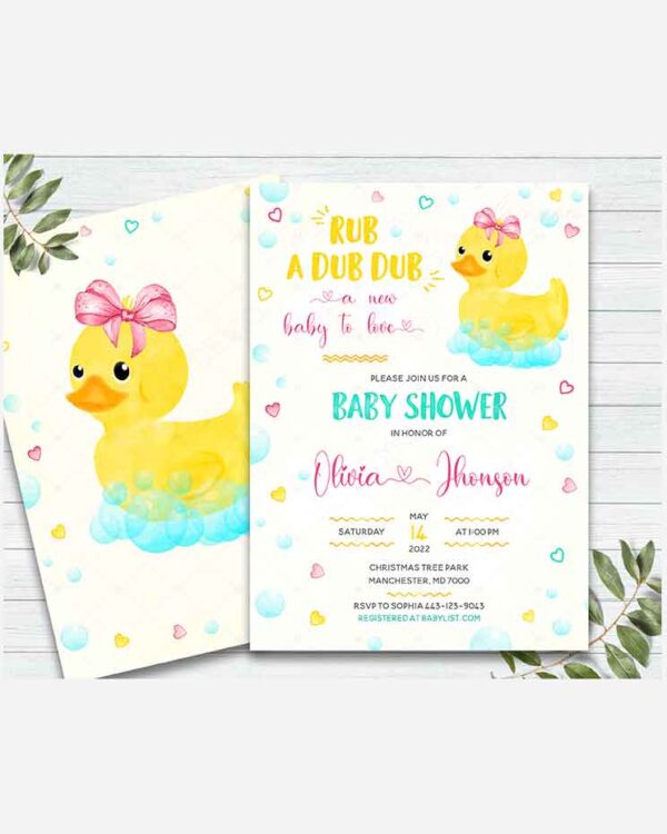 Girl Rubber Duck Baby Shower Invitation 4