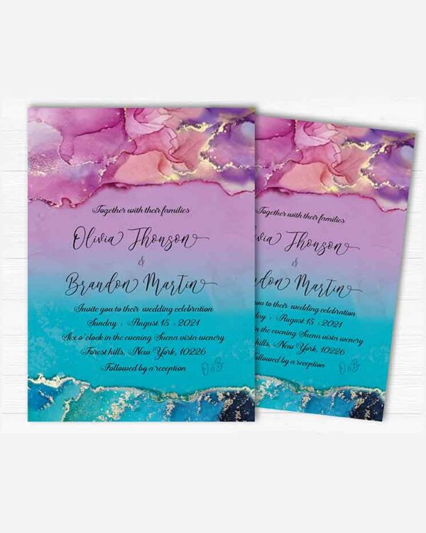 Purple and Turquoise Wedding invitations templates 2