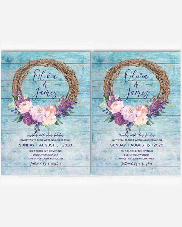 Wedding invitations turquoise and purple 3