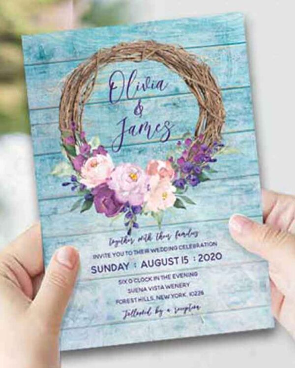 Wedding invitations turquoise and purple 2